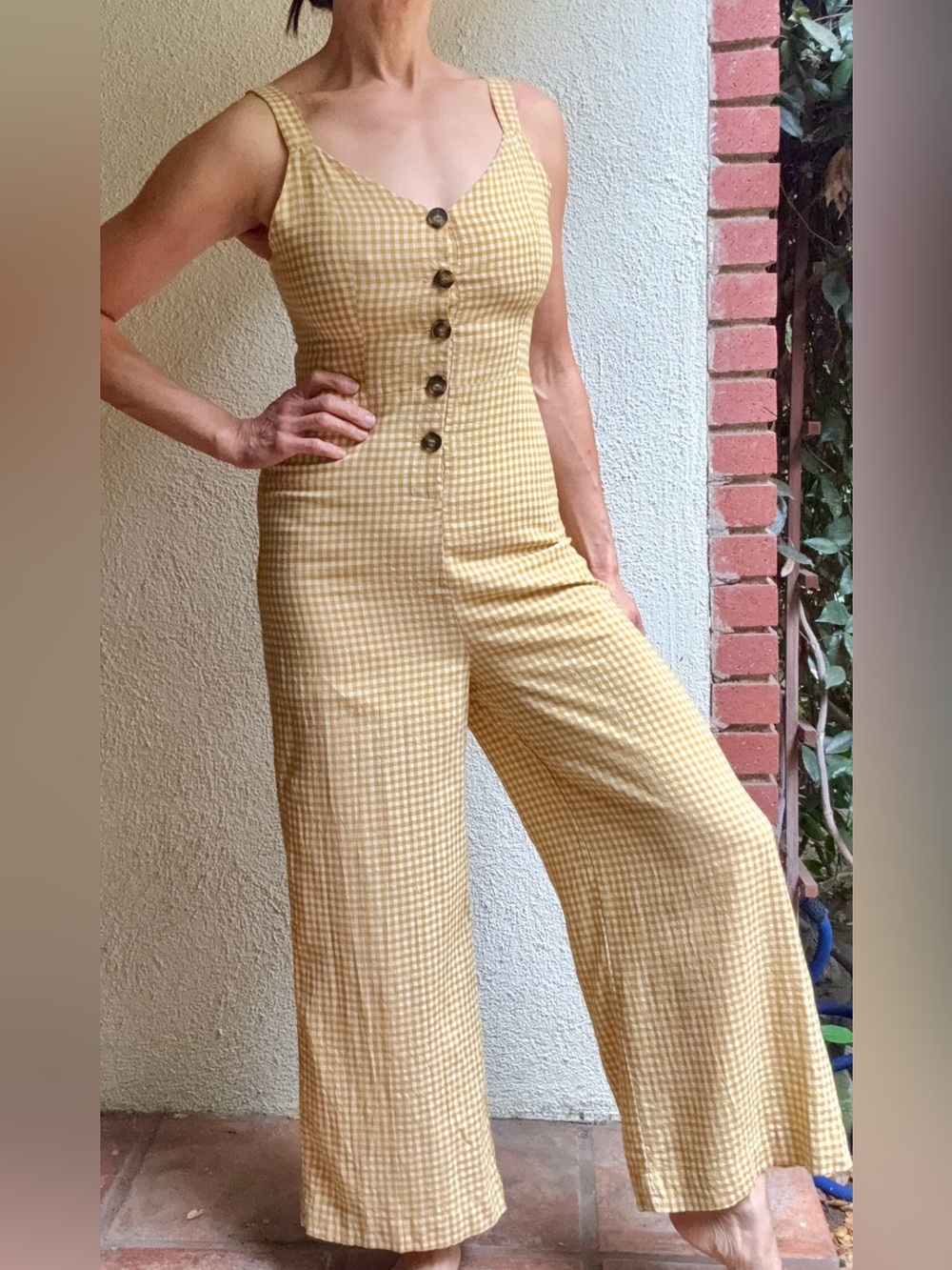 Yellow Gingham Jumpsuit, Size Small
